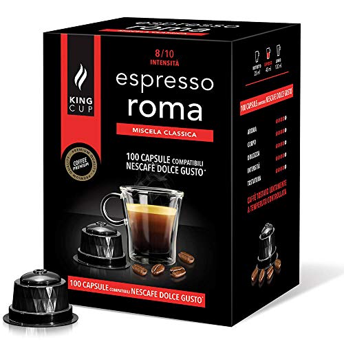 King Cup - Packung mit 100 Nescafè Dolce Gusto Roma Kaffeekapseln, Intensität 8/10, dichter und cremiger Kaffee, 100 Kapseln, kompatibel mit Nespresso-System Maschine, Made in Italy von King Cup