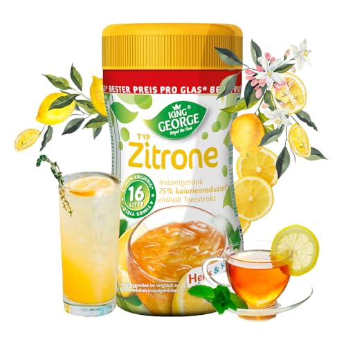 KING GEORGE Zitrone 6 x 400g - Teegetränke mit Vitamin C, Krümeltee aromatisiert mit Zitronengeschmack. Hohe Ergiebigkeit (16L) 75% Kalorie reduziert von King George