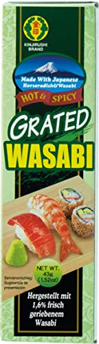 Kinjirushi geriebener Wasabi – Japanische, grüne Wasabipaste in der Tube – Scharfe, vegetarische Paste – Ideal zum Würzen von Sushi – 1 x 43g von Kinjirushi