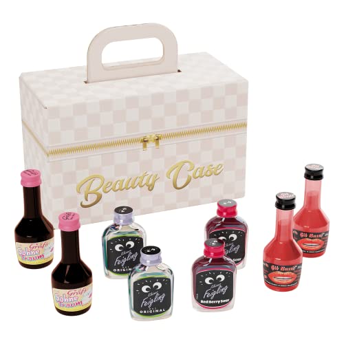 Alkohol-Geschenk für Frauen und Männer, Geschenkidee im Beauty Case, 8 Liköre, verschiedene Geschmacksrichtungen, Koffer, Beauty-Case, Schnaps, kleiner Feigling, Gib Bussi, Sahnelikör, Red Berry von Kintex