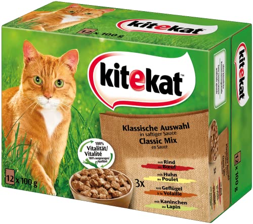 Kitekat Portionsbeutel 12er Multipack Leckere Fleischauswahl in Sauce, 1er Pack (1 x 1.2 kg) von Kitekat