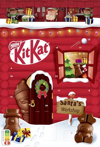 KitKat NESTLÉ KITKAT Adventskalender Schokolade mit 3D-Effekt, Weihnachtskalender mit 24 Schokoladenfiguren und Kugeln mit Knusperstückchen, 1er Pack (1 x 208g) von Kitkat