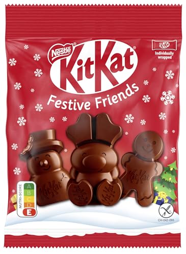 KitKat NESTLÉ KITKAT Festive Friends Schokoladen-Mix, Mini-Weihnachtsfiguren aus Milchschokolade mit Knusperstückchen, 1er Pack (1 x 65g) von Kitkat