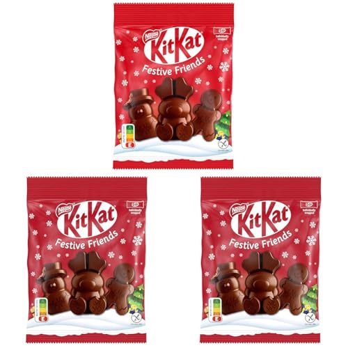 KitKat NESTLÉ KITKAT Festive Friends Schokoladen-Mix, Mini-Weihnachtsfiguren aus Milchschokolade mit Knusperstückchen, 3er Pack (1 x 65g) von Kitkat