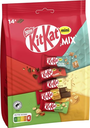 Kitkat Nestlé Mini Mix Schokoladenriegel, fünf leckere Geschmacksrichtungen, 14 Riegel, 1er Pack (1 x 197.4g Beutel) von Kitkat