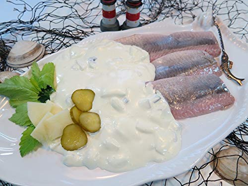 Klaassen Matjesfilets in Sahnesoße, Matjesfilets (ohne Haut), Sahne, Äpfel, Zwiebel, Gewürzgurke, 1000g von IHR FACHGESCHÄFT KLAASSEN