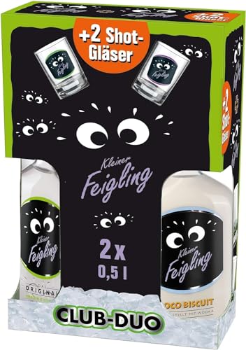 Kleiner Feigling | Original & Coco Biscuit | 2 x 500 ml |2 Sammel-Shot-Gläser | Marken-Spirituose von Kleiner Feigling