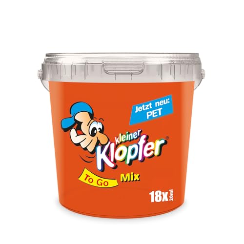 Kleiner Klopfer PET Bucket To Go | Kleiner Klopfer Bucket 18er Party Mix To Go | 6x Sauerkirsch | 6x Feige | 6x Pfläumchen | PET-Flasche | bereit für jede Party | Fruchtlikör | 18x20ml | 16% vol von Kleiner Klopfer