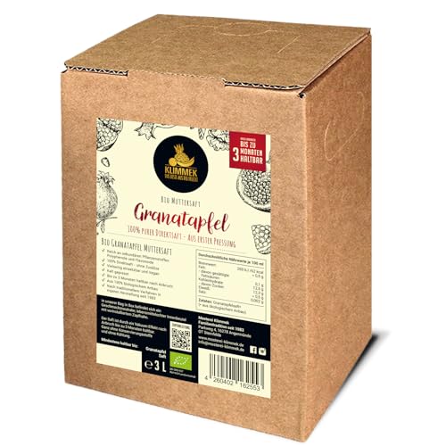 Klimmek Premium BIO Granatapfel Muttersaft - 100% purer Granatapfel-Direktsaft, ohne Zucker*, 3 Liter Bag in Box von Klimmek