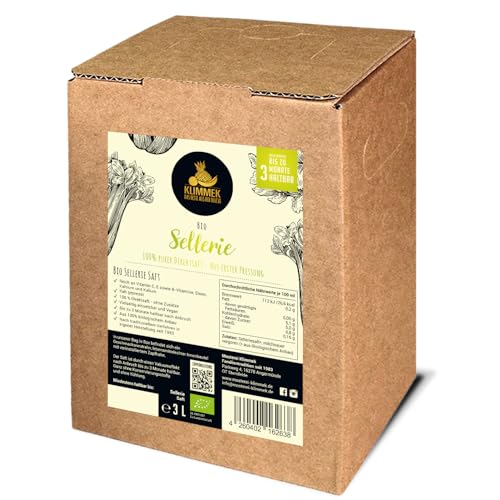 Klimmek Premium - 100% purer Bio Selleriesaft - Direktsaft, kaltgepresst, milchsauer vergoren - 3 L Bag in Box mit Zapfhahn von Klimmek