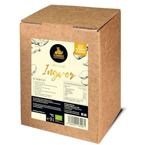 Klimmek Premium Ingwersaft 100% BIO Direktsaft ohne Zusätze 3 L Bag in Box - Ingwer aus Peru vegan von Klimmek