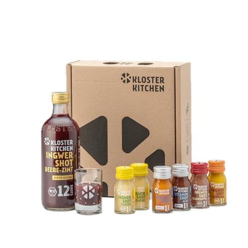 Kloster Kitchen Bio Ingwer Geschenkbox Weinachten I 3 Sorten mit echten Ingwerstückchen I Geschenkset Männer und Frauen Ingwershot vegan I süß-scharf & natürliche Süße (inkl. 0,25€ EINWEG Pfand) von Kloster Kitchen