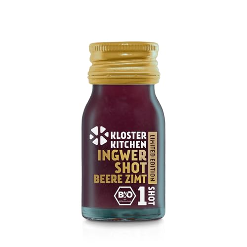 Kloster Kitchen Bio Ingwer Shot Beere Zimt Winter 1SHOT 14x 30 ml mit Ingwerstückchen I Limited Edition Ingwershot vegan Glasflasche süß-scharf ohne Zusatzstoffe & mit natürlicher SüßeFgeschm von Kloster Kitchen