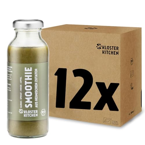 Kloster Kitchen Bio Smoothie Grün Gurke Spinat Minze Apfel 12x 250 ml I Superfood Frühstück vegan I To Go Glasflasche I Powerfood aus heimischen Zutaten von Kloster Kitchen