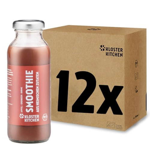 Kloster Kitchen Bio Smoothie Rot Apfel Birne Erdbeer 12x 250 ml I Superfood Frühstück vegan I To Go Glasflasche I Powerfood aus heimischen Zutaten von Kloster Kitchen