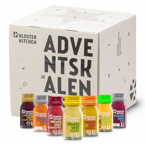 Kloster Kitchen Ingwer Shots Adventskalender 2024 - Weihnachtskalender mit 35 Shotportionen - Hochwertige Bio-Getränke als Geschenk für Männer und Frauen - vegan & bio von Kloster Kitchen