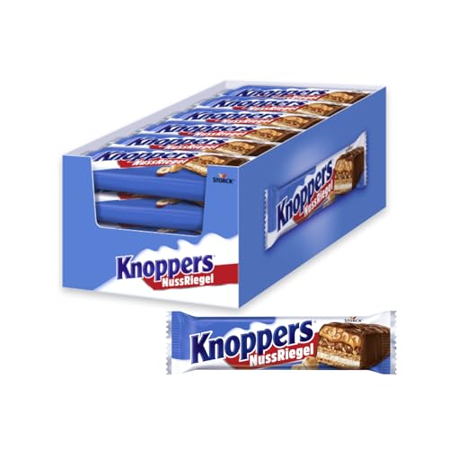 Knoppers NussRiegel – 24 x 40g – Schokoriegel mit Milch- und Nugatcreme, Haselnüssen, Karamell und Vollmilchschokolade von Knoppers