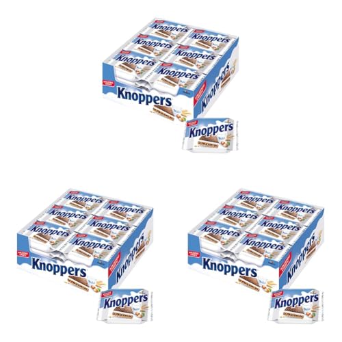 Knoppers – 24 x 25g – Gefüllte Waffelschnitte mit Milchcreme und Nougatcremefüllung (Packung mit 3) von Knoppers