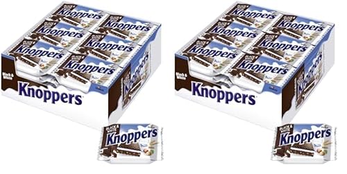 Knoppers Black and White – 24 x 25g – Gefüllte Waffelschnitte mit dunklen Kakaowaffeln, dunklen Gebäckstückchen und Nougatcremefüllung (Packung mit 2) von Knoppers