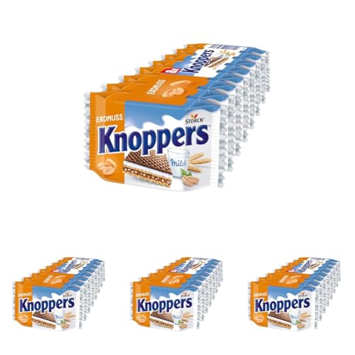 Knoppers Erdnuss – 1 x 200g – Gefüllte Waffelschnitte mit Erdnusscreme, feinsalzigen Erdnussstückchen und leckerer Milchcreme (Packung mit 4) von Knoppers