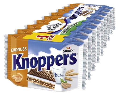 Knoppers Erdnuss - 1 x 225g - Gefüllte Waffelschnitte mit Erdnusscreme, feinsalzigen Erdnussstückchen und leckerer Milchcreme von Knoppers