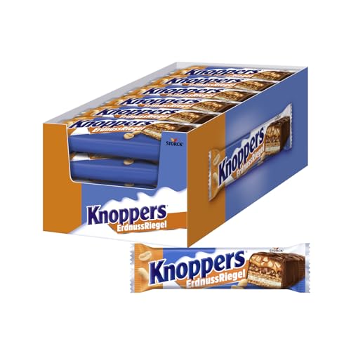 Knoppers ErdnussRiegel – 24 x 40g – Waffelriegel mit Milchcreme, Erdnusscreme, gesalzenen, gehackten Erdnüssen und zartem Karamell, umhüllt von Vollmilchschokolade von Knoppers