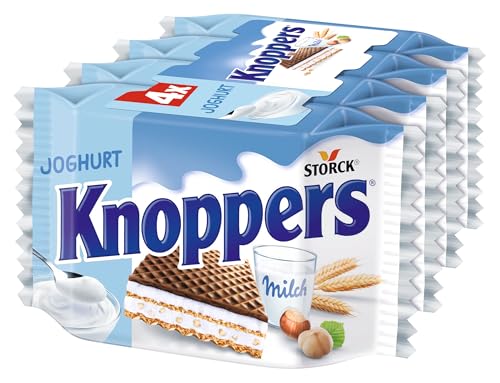 Knoppers Joghurt – 4 x 25g – Gefüllte Waffelschnitte mit Joghurtcreme und Milchcremefüllung von Knoppers