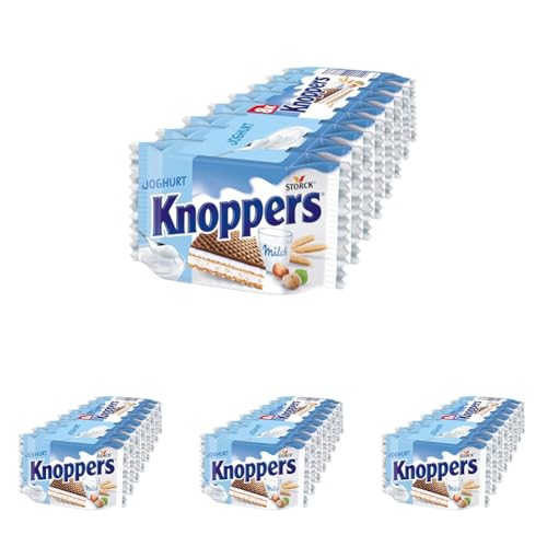 Knoppers Joghurt – 8 x 25g – Gefüllte Waffelschnitte mit Joghurtcreme und Nougatcremefüllung (Packung mit 4) von Knoppers