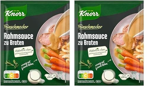 KNORR Feinschmecker Rahmsauce zu Braten leckere hellbraune Sauce ohne geschmacksverstärkende Zusatzstoffe 23x 250 ml (Packung mit 2) von Knorr