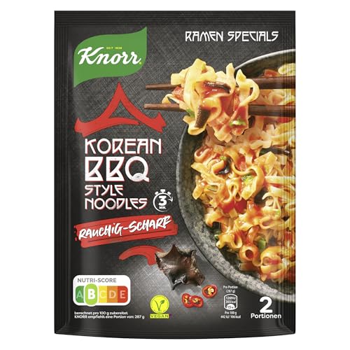 Knorr Fertiggericht Korean BBQ Style Noodles rauchig-scharfes asiatisches Nudelgericht ohne geschmacksverstärkende Zusatzstoffe 135 g von Knorr