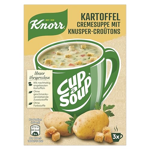 Knorr Cup a Soup Kartoffel Cremesuppe mit Knusper-Croûtons schnelle Suppe ohne geschmacksverstärkende Zusatzstoffe und Farbstoffe 48 g 12 Stück von Knorr