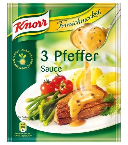 Knorr Feinschmecker 3 Pfeffer Sauce würzige Soße ohne geschmacksverstärkende Zusatzstoffe und Farbstoffe 23x 250 ml von Knorr