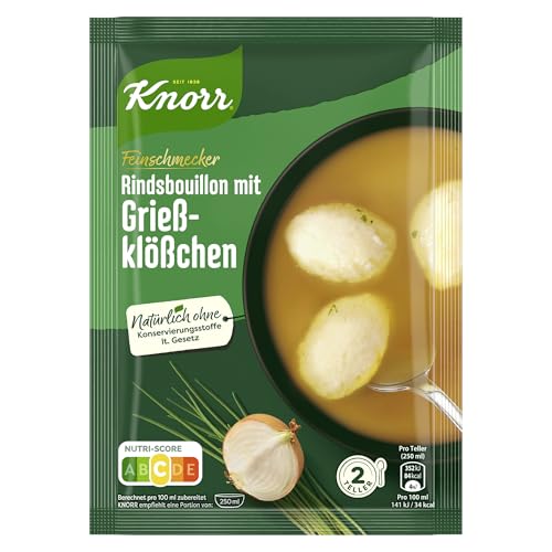 Knorr Feinschmecker Suppe Rindsbouillon mit Grießklöschen leckere Fertigsuppe Schnelle Suppe mit aromatischen Gewürzen 2 Teller von Knorr