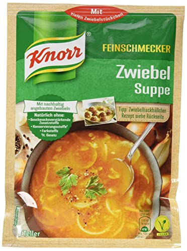 Knorr Feinschmecker Suppe leckere Zwiebelsuppe ohne geschmacksverstärkende Zusatzstoffe und Farbstoffe mit nachhaltig angebauten Zwiebeln 14 x 3 Teller von Knorr
