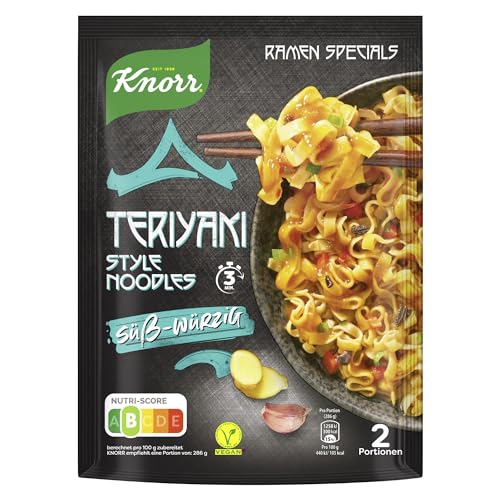 Knorr Fertiggericht Teriyaki Style Noodles süß-würzige asiatische Nudeln ohne geschmacksverstärkende Zusatzstoffe 133 g von Knorr