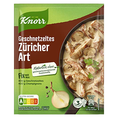 Knorr Fix Würzmischung Geschnetzeltes Züricher Art für ein leckeres Geschnetzeltes Rezept ohne geschmacksverstärkende Zusatzstoffe 54 g 1 Stück (Packung mit 10) von Knorr