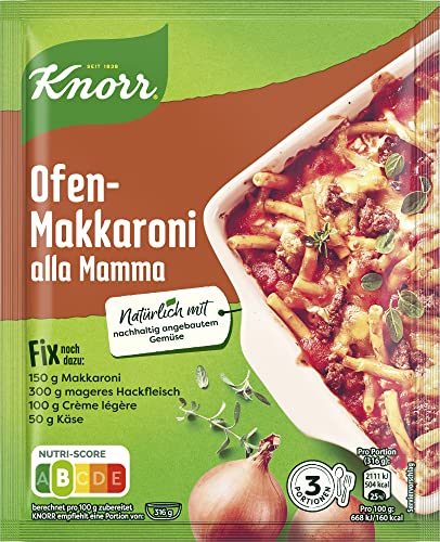 Knorr Fix Würzmischung Ofen-Makkaroni alla mamma für ein leckeres Nudelgericht ohne geschmacksverstärkende Zusatzstoffe 48 g (Packung mit 6) von Knorr