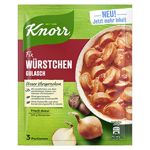 Knorr Fix Würzmischung Würstchen-Gulasch für ein leckeres Fleischgericht ohne geschmacksverstärkende Zusatzstoffe 44 g 1 Stück von Knorr