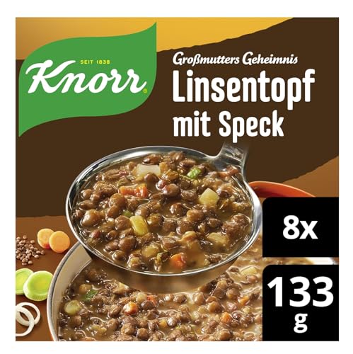 Knorr Großmutters Geheimnis Eintopf Deftiger Linsentopf leckere Suppe mit Speck ohne geschmacksverstärkende Zusatzstoffe und Farbstoffe 8x 133 g von Knorr