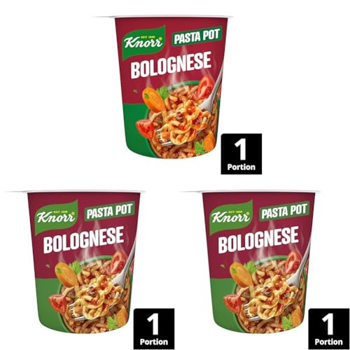 Knorr Pasta Snack Pot Bolognese leckere kleine Mahlzeit fertig in nur 5 Minuten 60 g (Packung mit 3) von Knorr