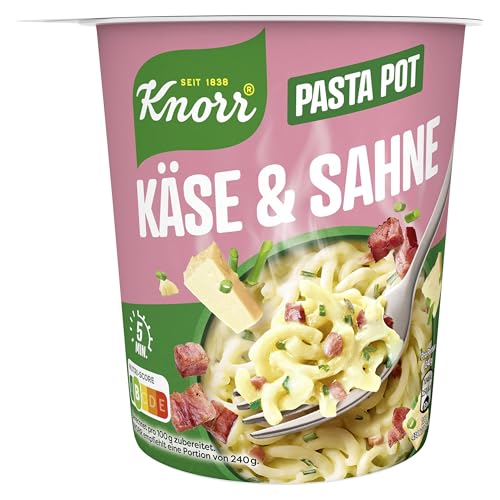 Knorr Pasta Snack Pot Käse & Sahne leckere Instant Nudeln fertig in nur 5 Minuten 8x 63g (Packung mit 6) von Knorr