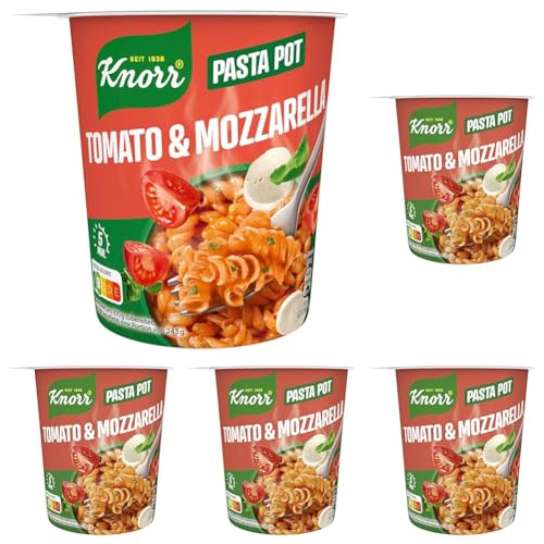 Knorr Pasta Snack Pot Tomato & Mozzarella leckere kleine Mahlzeit fertig in nur 5 Minuten 63 g (Packung mit 5) von Knorr