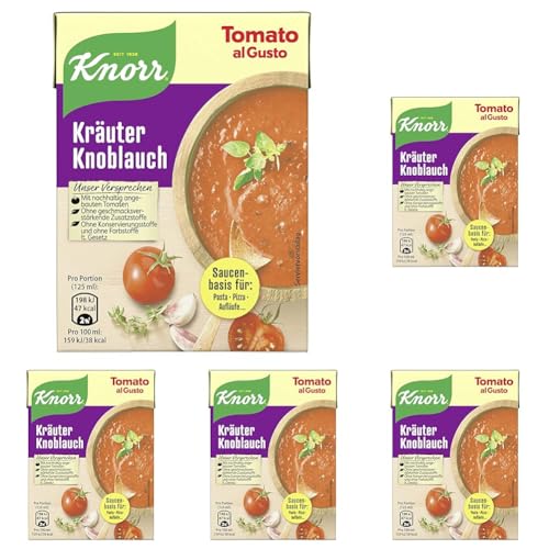 Knorr Tomato al Gusto Kräuter Knoblauch Soße, 1er-Pack (1 x 370 g) (Packung mit 5) von Knorr