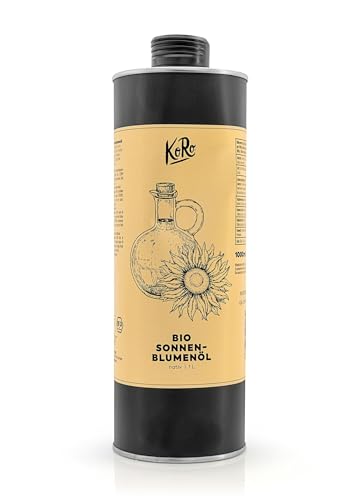 KoRo - Bio Sonnenblumenöl nativ 1 Liter - Aus 100% Sonnenblumenkernen - Ideal zum Verfeinern von kalten Speisen und zum Backen - Leicht-nussiger Geschmack von KoRo