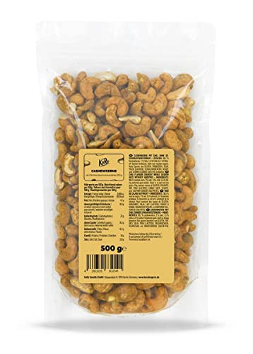 KoRo - Cashewkerne mit Curry ohne Geschmacksverstärker 500 g - Cashews als Snack mit Gewürz verfeinert von KoRo