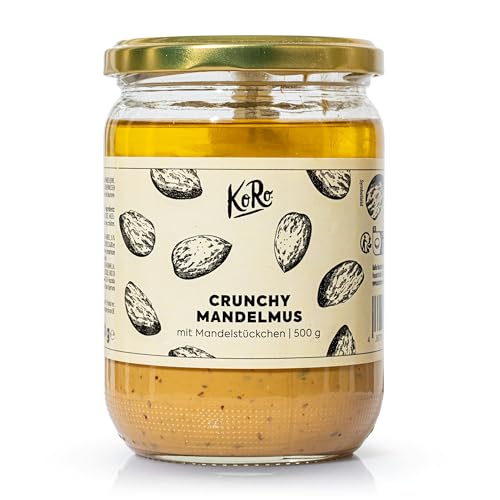 KoRo - Crunchy Mandelmus 500 g - Cremiges Mus mit gerösteten Mandelstückchen - Pflanzliche Proteinquelle - Perfekt als knuspriges Topping oder Aufstrich - Ohne Zusätze von KoRo