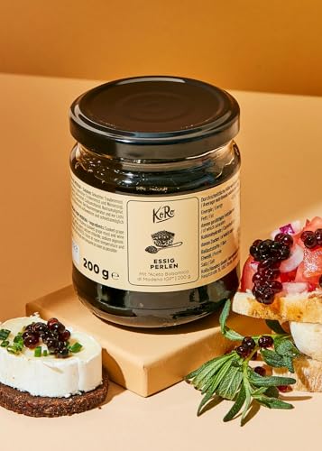 KoRo - Essig Perlen 200 g - Kleine weiche Perlen mit einem flüssigen Kern mit "Aceto Balsamico di Modena I.G.P." - Im 200g-Vorteilsglas - Vegan - Zum Garnieren von herzhaften und süßen Gerichten von KoRo