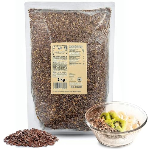 KoRo - Geschrotete Bio Leinsamen 2 kg - 100% Leinsamen geschrotet - Ohne Zusätze - Bio-Qualität - Ideal zum Backen, Kochen oder als Topping von KoRo