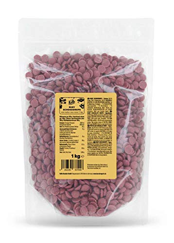 KoRo - Ruby Schokodrops 1 kg - Min. 47,3% Kakao - Von Natur aus rosa ganz ohne Farbstoffe und Fruchtaromen - Perfekt zum Backen und Verfeinern von KoRo