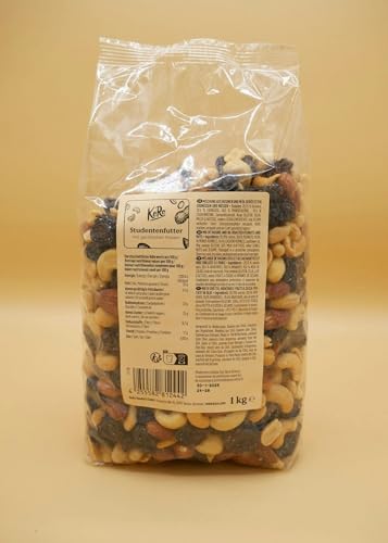 KoRo - Studentenfutter mit gerösteten Nüssen 1 kg - Erdnüsse, Mandeln, Cashews und Rosinen - Ballaststoffreich - Proteinquelle von KoRo